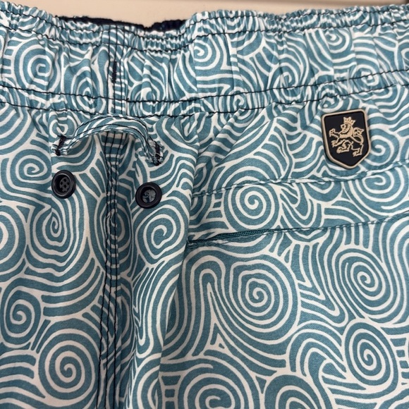 Nat Nast Swim Trunks Blue and White Geometric Design Drawstring Waist Lined XL - Picture 5 of 12